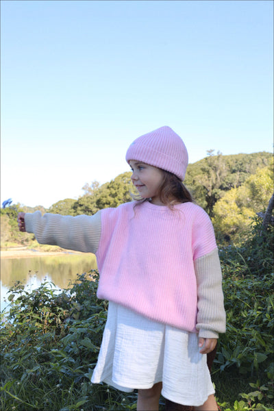 Colour block sweater | Pink taffy & Tan